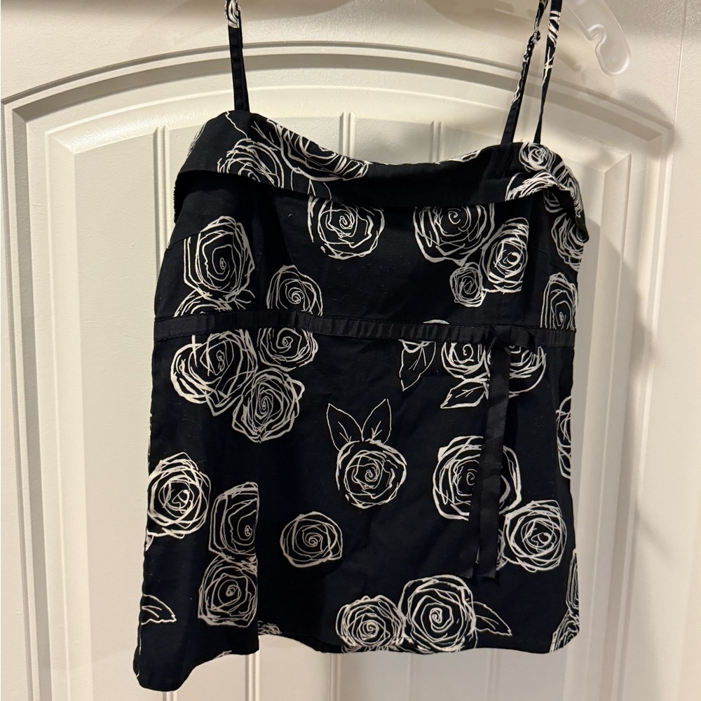 H&M Black Camisole with White Floral Design
